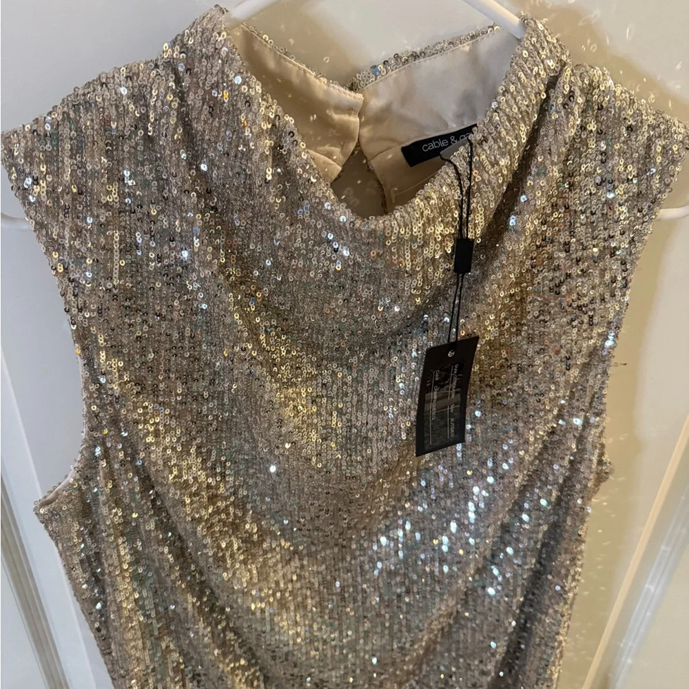 NWT Cable & Gauge Champagne Sequin Sleeveless Cowl Neck Tank XL - Picture 4 of 6